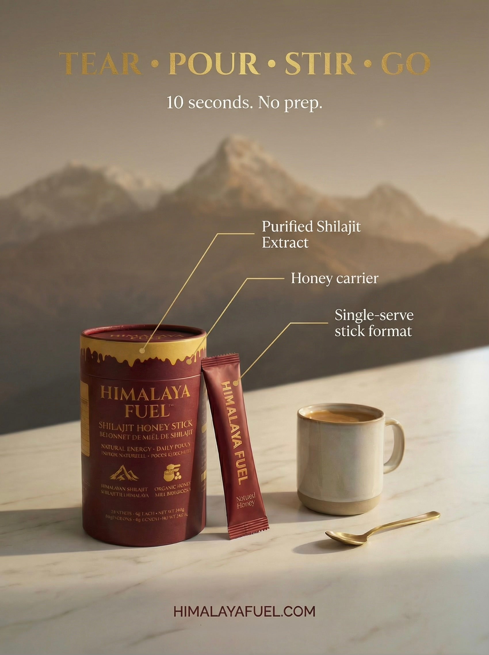 Himalaya Fuel™ Shilajit Honey Sticks (30 Pack) – Natural Energy. Daily Focus. | Lab-Tested in Canada